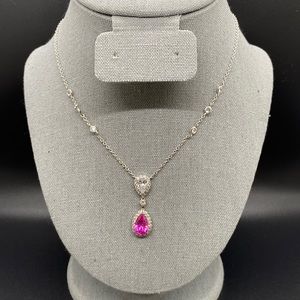 NWT Nordstrom Pretty Pendant Necklace in Sterling Silver with Pink Accent Stone